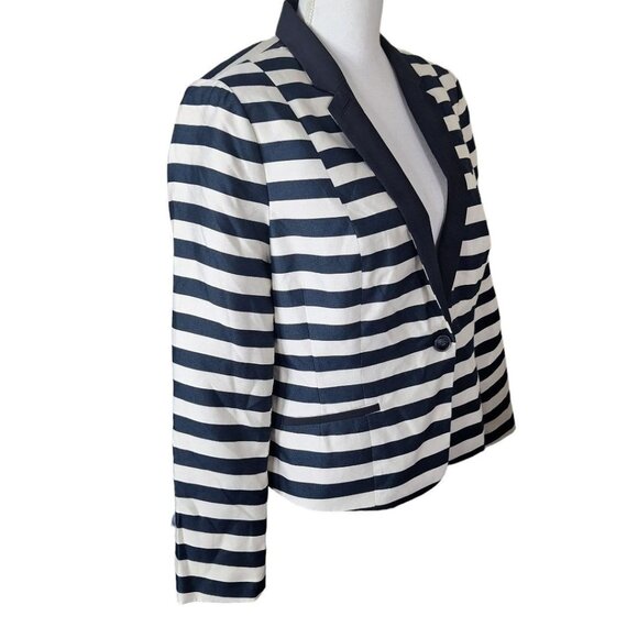 Worthington Blazer Striped Shoulder Pads Black Cream Womens XL Large Button - Picture 2 of 14